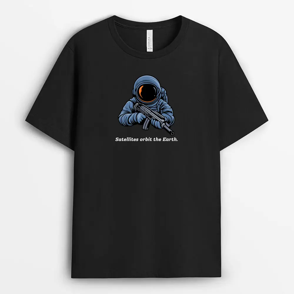 Satellites Orbit The Earth Enviapew T-Shirt - Black