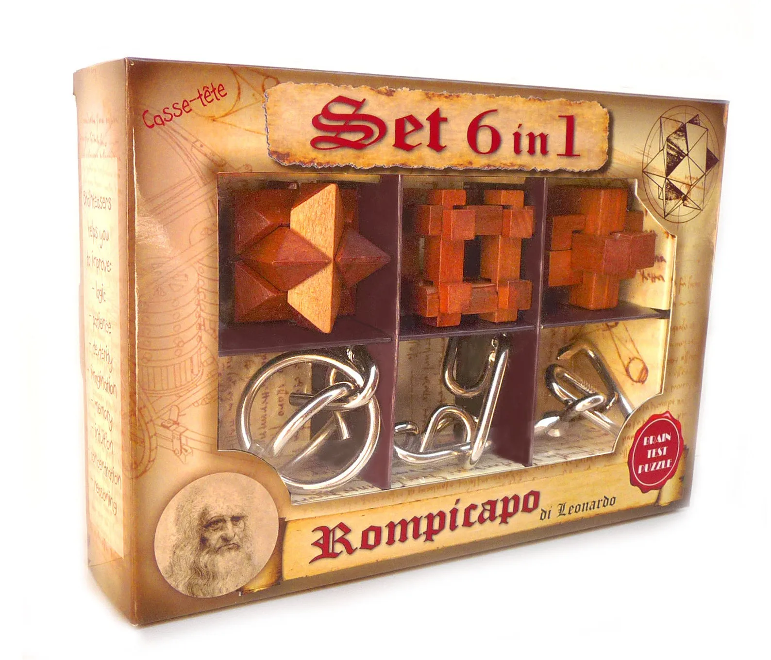 Leonardo Collection Six In One Wooden And Metal Puzzle Set