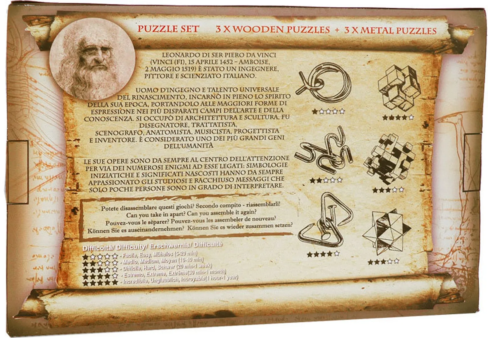 Leonardo Collection Six In One Wooden And Metal Puzzle Set - Image 5